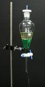 separating funnel with two different liquids