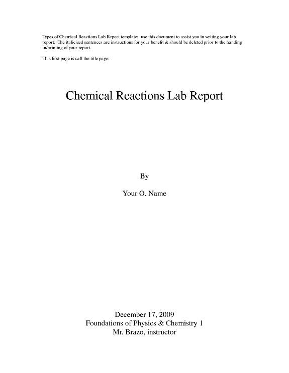 template for Chemistry Lab Report