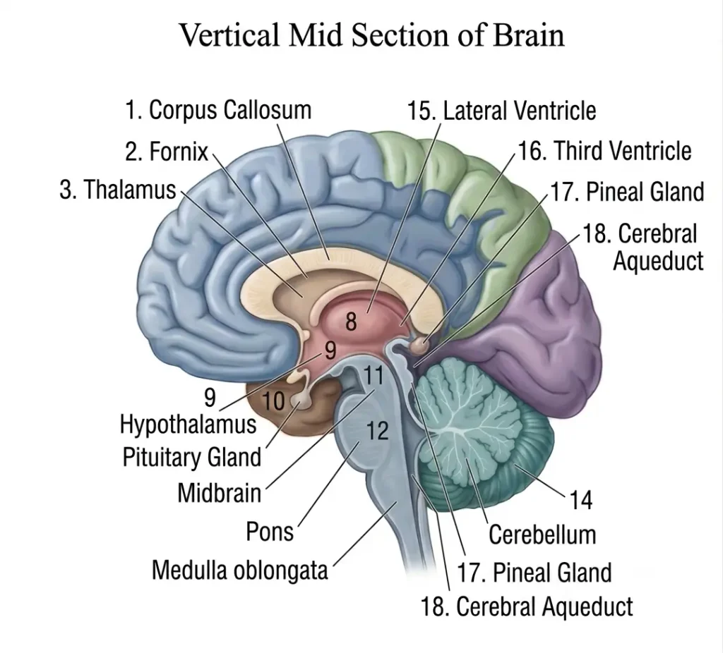 Mid vertical section of brain