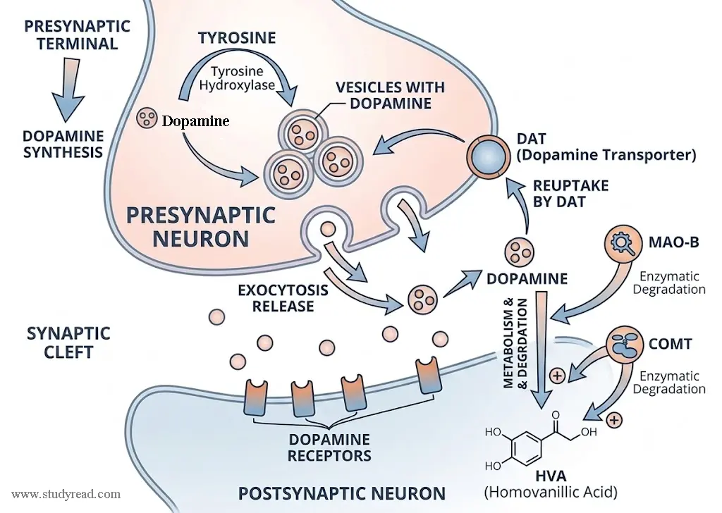 Dopaminergic Receptors dopamine action in synapse