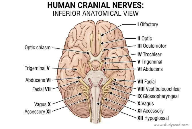 Cranial nerves quiz diagram for reference