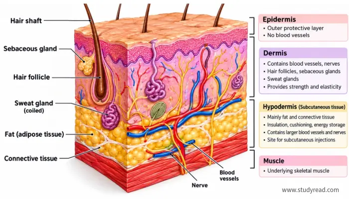 Skin anatomy layer diagram